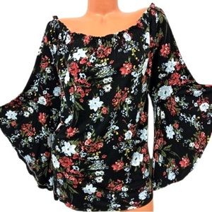 Time and Tru Off the Shoulder Flutter Sleeves Floral